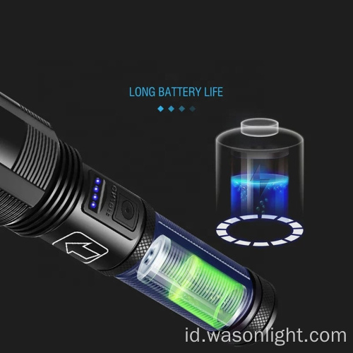 Penjual Terbaik Lumens High Hidy Compact Outdoor Waterproof USB-C Senter Rechargeable 5 Mode Genggam XHP50 Torch